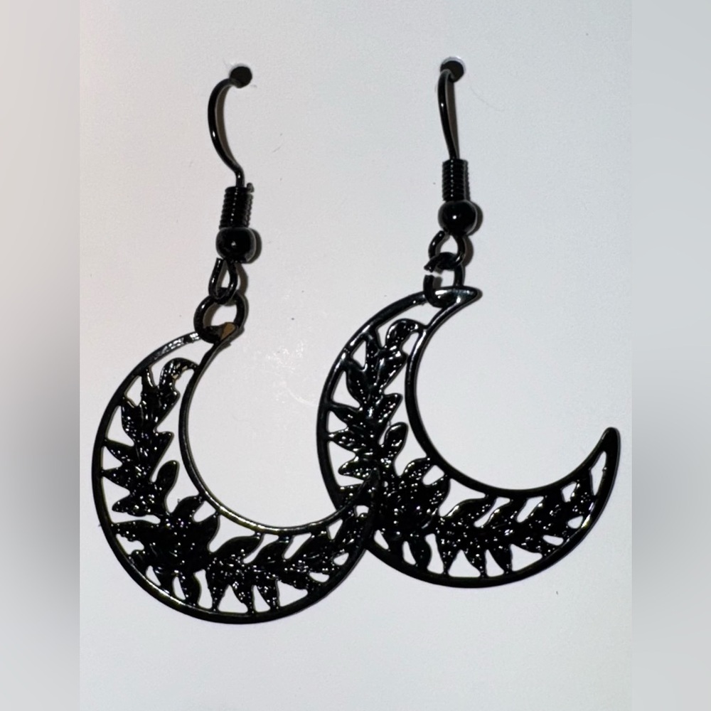 Handmade Black Crescent Moon Drop Earrings